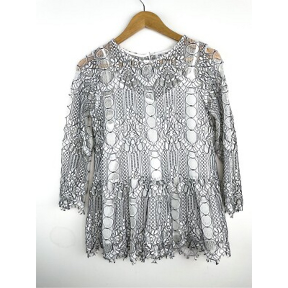 River Island Black and White Lace Overlay with Cami Slip Peplum Blouse with Pear